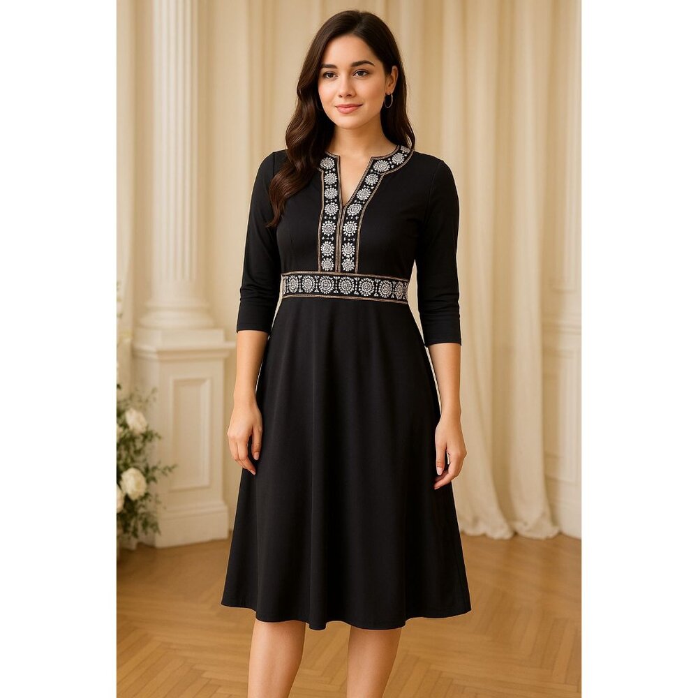 Sigrid Olsen Sm Dress Y2K Sequin V-Neck Empire Waist Knee Length Petite Floral
